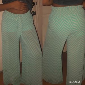 Green/White striped Palazzo pants.